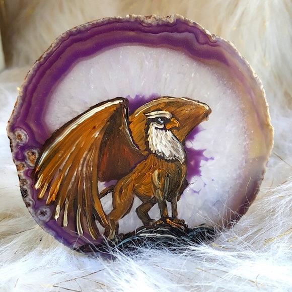 Hand Crafted Other - Griffin / Gryphon Handpainted on Purple Agate